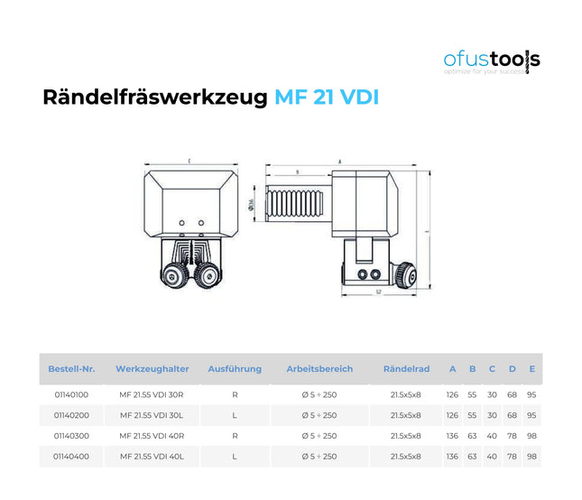 Rändelfräswerkzeug MF 21 VDI