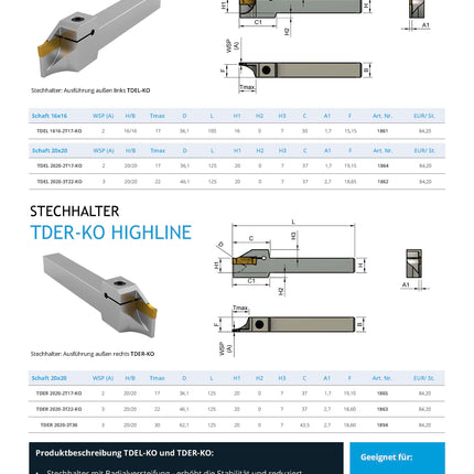 Highline Abstechhalter TDER/L-KO Datenblatt